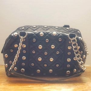 Kathy Van Zeeland Black Studded Purse, Chain Straps, Lilac Interior, Adjustable